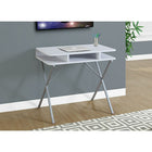 Monarch Specialties 7100 31" Computer Desk - White Top/Silver Metal-Features 3 open storage shelves to tuck away books or documents, creating a functional workspace perfect for small spaces.