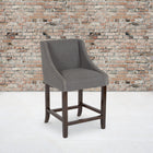 Flash Furniture Carmel Series 24" High Transitional Walnut Counter Height Stool with Accent Nail Trim - Dark Grey Fabric-Footrest
