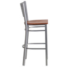 Flash Furniture HERCULES Series Silver Slat Back Metal Restaurant Barstool - Cherry Wood Seat-Slat Back Design