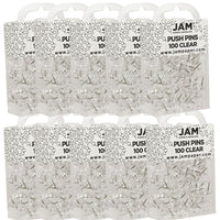 JAM Paper Push Pins, Clear Pushpins, 10 Packs of 100, 1000 Total (222419050g)-Clear