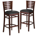 Flash Furniture Darby Series Slat Back Walnut Wood Restaurant Barstool - Black Vinyl Seat - 2 Pack-Slat Back Design