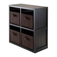 Winsome Timothy 5-Piece Wainscotting Panel Shelf with 4 Fabric Baskets, 2 x 2 Cube, Chocolate-Each Cube inner dimension is 12.05"W x 11.54"H