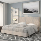 Flash Furniture Riverdale King Size Tufted Upholstered Platform Bed - Beige Fabric-Gold Nailhead Trim