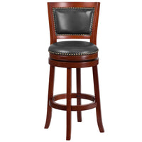 Flash Furniture 30" High Dark Cherry Wood Barstool with Open Panel Back & Walnut Leather Swivel Seat-Transitional Style Stool