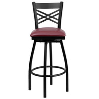 Flash Furniture HERCULES Series Black "X" Back Swivel Metal Barstool - Burgundy-Metal Barstool