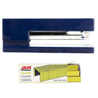 JAM Paper Office & Desk Sets, Stapler Pack of Staples, Navy and Yellow (3375NBYE)-Colour: Navy Stapler & a Pack of Yellow Staples