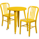 24'' Round Yellow Metal Indoor-Outdoor Table Set with 2 Vertical Slat Back Chairs [CH-51080TH-2-18VRT-YL-GG]-Metal Cafe Table