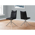 Monarch Specialties 1213 Dining Chair - Black Leather-Look/Chrome - 2 Pack-Upholstered in a black leather-look fabric with vertical channel tufting for a soft feel