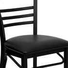 Flash Furniture HERCULES Series Black Three-Slat Ladder Back Metal Restaurant Chair - Black Vinyl Seat-2.5'' Thick Foam Padded Seat