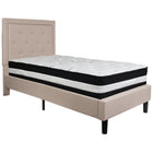 Flash Furniture Roxbury Twin Size Tufted Upholstered Platform Bed in Beige Fabric with Pocket Spring Mattress-Bed