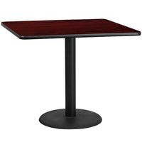 Flash Furniture 42" Square Mahogany Laminate Table Top with 24" Round Table Height Base-Hospitality Table