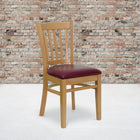 Flash Furniture HERCULES Series Vertical Slat Back Natural Wood Restaurant Chair - Burgundy Vinyl Seat-2.5'' Thick Foam Padded Seat