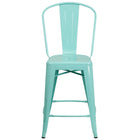 Flash Furniture Commercial Grade 24" High Mint Green Metal Indoor-Outdoor Counter Height Stool with Back-Set of 4 Bistro Style Counter Stools