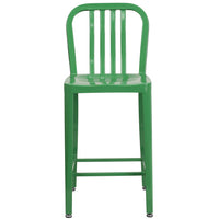 Flash Furniture 24" High Green Metal Indoor-Outdoor Counter Height Stool with Vertical Slat Back-Industrial Style Modern Counter Stool