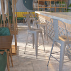 Flash Furniture 30" High Silver Metal Indoor-Outdoor Barstool with Back-Silver Powder Coat Finish