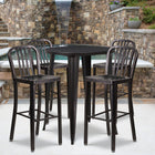 30'' Round Black-Antique Gold Metal Indoor-Outdoor Bar Table Set with 4 Vertical Slat Back Barstools [CH-51090BH-4-30VRT-BQ-GG]-30"W x 30"D x 41"H