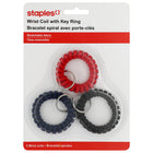 Staples Fabric Wrist Coil with Key Ring - Assorted Colours - 3 Pack-Fabric material offers a comfortable and breathable fit around your wrist