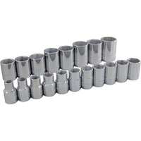 Gray Tools 19 Piece 1/2" Drive 6 Point Metric, Standard Chrome Socket Set, 10mm-28mm-Contains Sizes: 10, 11, 12, 13, 14, 15, 16, 17, 18, 19, 20, 21, 22, 23, 24, 25, 26, 27, 28mm.