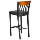 Flash Furniture Eclipse Series Vertical Back Black Metal & Cherry Wood Restaurant Barstool with Black Vinyl Seat-Black Vinyl Upholstered Seat