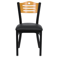 Flash Furniture HERCULES Series Black Slat Back Metal Restaurant Chair - Natural Wood Back, Black Vinyl Seat-Metal Chair