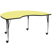 Flash Furniture Mobile 48"W x 72"L Kidney Thermal Laminate Activity Table, Yellow-Collaborative Kidney Activity Table