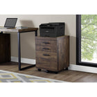 Monarch Specialties 7400 3-Drawer Filing Cabinet - Brown Reclaimed Wood-Three spacious storage drawers on metal glides
