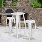 24'' Round White Metal Indoor-Outdoor Bar Table Set with 2 Square Seat Backless Barstools (CH-51080BH-2-30SQST-WH-GG)-24"W x 24"D x 41"H