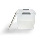 TRU RED 58.2 L Plastic Storage Tote with Locking Lid-Clear durable plastic offers reliability while easily viewing contents inside