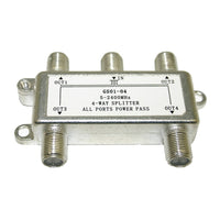 Digiwave 4 Way Splitter (5-2400Mhz), 2.5" x 2.1" x 0.5", Silver-Digiwave 5-1000MHz, 2-Way Splitter's features are: Zinc die-cast housing, tin-plated
