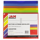 JAM Paper Plastic Envelopes with Button String Tie Closure, Letter Booklet, 9.75x13, Assorted Colours, 12 Pack (218b1rgboypg)-Fitting documents on their horizontal side, and include a button & string closure, intended to help fasten and secure papers