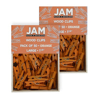 JAM Paper Wood Clothing Pin Clips, Medium, 1 1/8, Orange, 2 Packs of 50, 100 Total (230729145a)-Orange-coated Wood