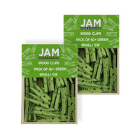 JAM Paper Wood Clothing Pin Clips, Small, 7/8, Green, 2 Packs of 50, 100 Total (230729135a)-Green-coated Wood