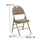 Flash Furniture HERCULES Series Ultra-Premium Triple Braced Beige Fabric Metal Folding Chair with Easy-Carry Handle-Double Hinged