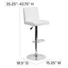 Flash Furniture Contemporary Vinyl Adjustable Height Barstools with Chrome Base - White - 2 Pack-Footrest