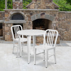 30'' Round White Metal Indoor-Outdoor Table Set with 2 Vertical Slat Back Chairs [CH-51090TH-2-18VRT-WH-GG]-30"W x 30"D x 29.50"H