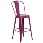 Flash Furniture 30" High Purple Metal Indoor-Outdoor Barstool with Back-500 lb. Weight Capacity