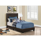 Monarch Specialties 5910T Twin Size Bed - Dark Brown Leather-Look-Upholstered headboard, side and end rail in leather look material