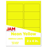 JAM Paper Laser/Inkjet Address Labels - 2" x 4" - Neon Yellow - 12 Pack-English only packaging