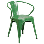 Flash Furniture Green Metal Indoor-Outdoor Chair with Arms-500 lb. Weight Capacity