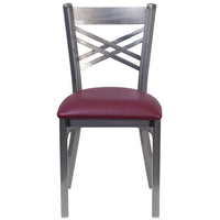 Flash Furniture HERCULES Series Clear Coated "X" Back Metal Restaurant Chair - Burgundy Vinyl Seat-Metal Chair