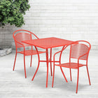 28'' Square Coral Indoor-Outdoor Steel Patio Table Set with 2 Round Back Chairs [CO-28SQ-03CHR2-RED-GG]-Set Includes Table and 2 Chairs
