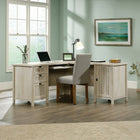 Sauder 65"W Costa L-Desk - Chalked Chestnut- Slide-out keyboard/mouse shelf with metal runners and safety stops