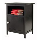 Winsome End/Night Table, Black-Oversized top with open shelf and roomy storage cabinet; delicately tapered legs
