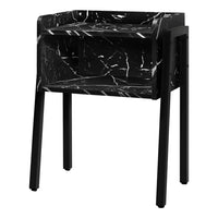 Monarch Specialties 3590 Accent Table - 23"H/Black Marble/Black Metal-2-tier rectangular accent table in a black marble-look finish featuring a tray-style tabletop with raised edges on the sides and back, rounded front edges, and 1 storage cubby