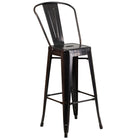 Flash Furniture 30" High Black-Antique Gold Metal Indoor-Outdoor Barstool with Back-500 lb. Weight Capacity