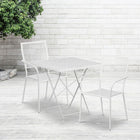 28'' Square White Indoor-Outdoor Steel Folding Patio Table Set with 2 Square Back Chairs [CO-28SQF-02CHR2-WH-GG]-Set Includes Folding Table and 2 Chairs