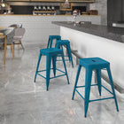 Flash Furniture 24" High Backless Distressed Antique Blue Metal Indoor-Outdoor Counter Height Stool-Backless Design