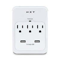 NXT Technologies NX54320-CA NX54320, 3-Outlet 2 USB Wall Tap, 600 Joules, White-3 standard outlets with 2 USB-A ports (2.4Amp)