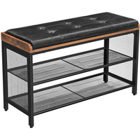 Vasagle Industrial Rustic Styled Shoe Bench with Padded Faux Vintaged Leather Cushion-Ultra-durable
