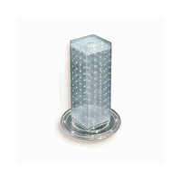 Azar Displays 12" x 4" x 4" 4-Sided Revolving Pegboard Counter Display, Clear (700220-CLR)-Interlocking four-sided pegboard tower and stands on 9" diameter revolving clear plastic base